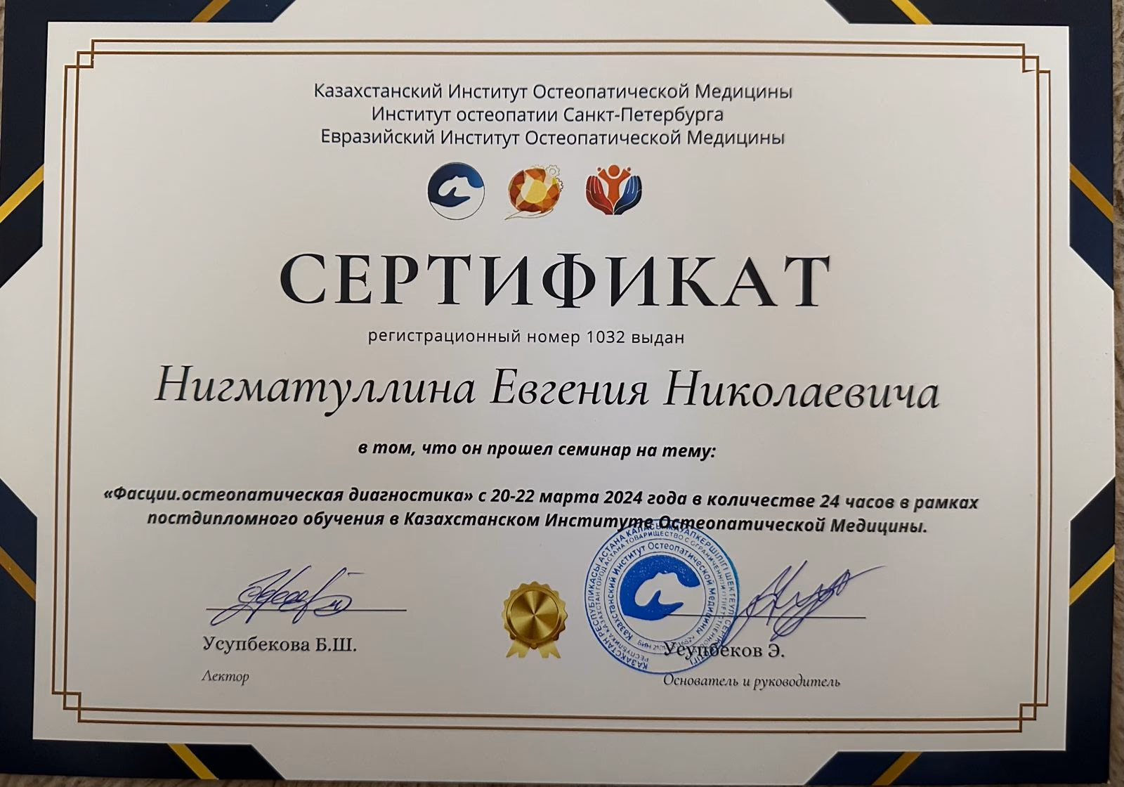 Сертификат дополнительного обучения Евгения Нигматуллина №1