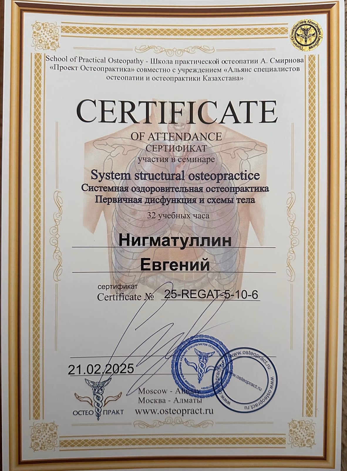 Сертификат дополнительного обучения Евгения Нигматуллина №7