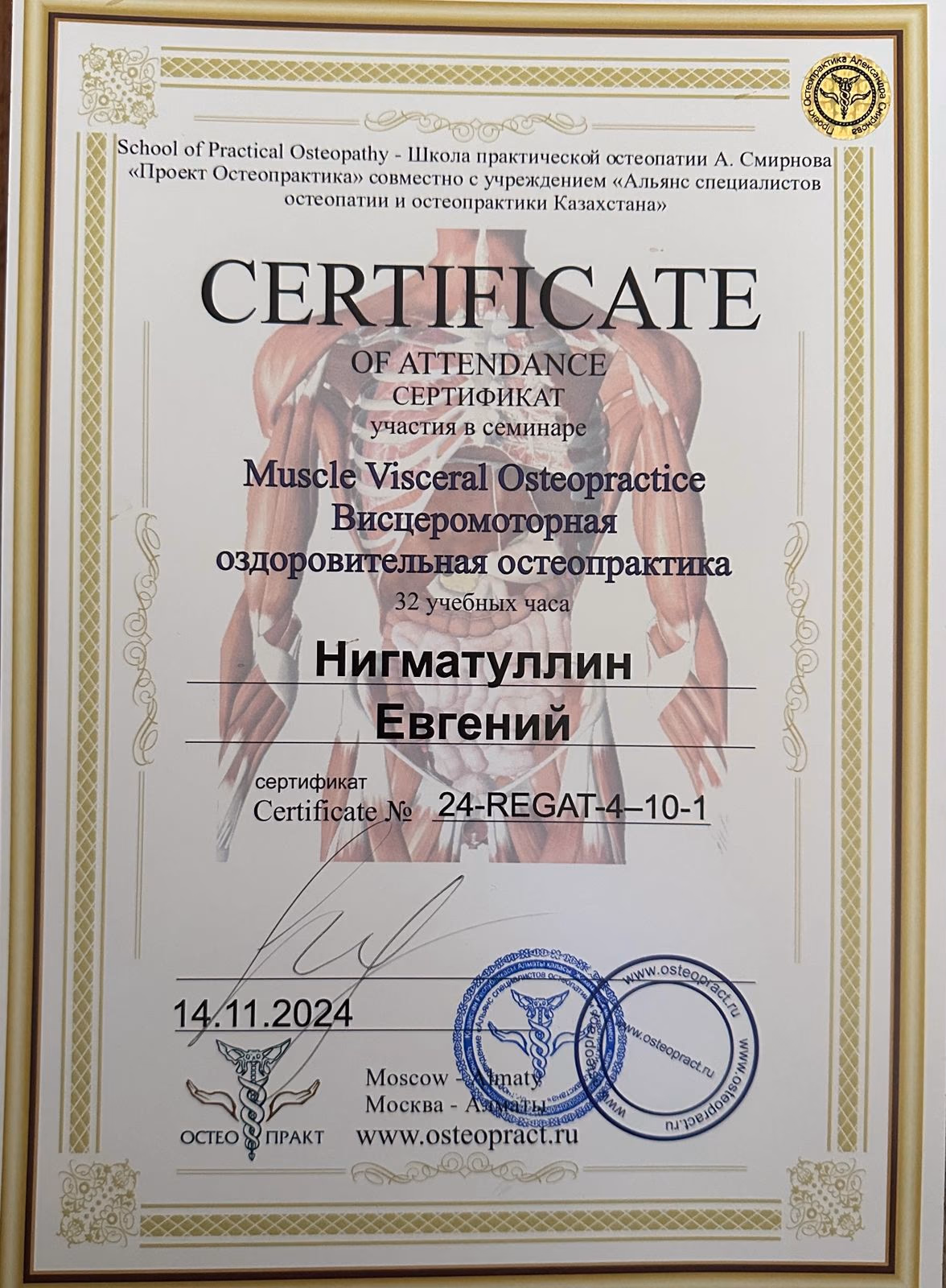 Сертификат дополнительного обучения Евгения Нигматуллина №8