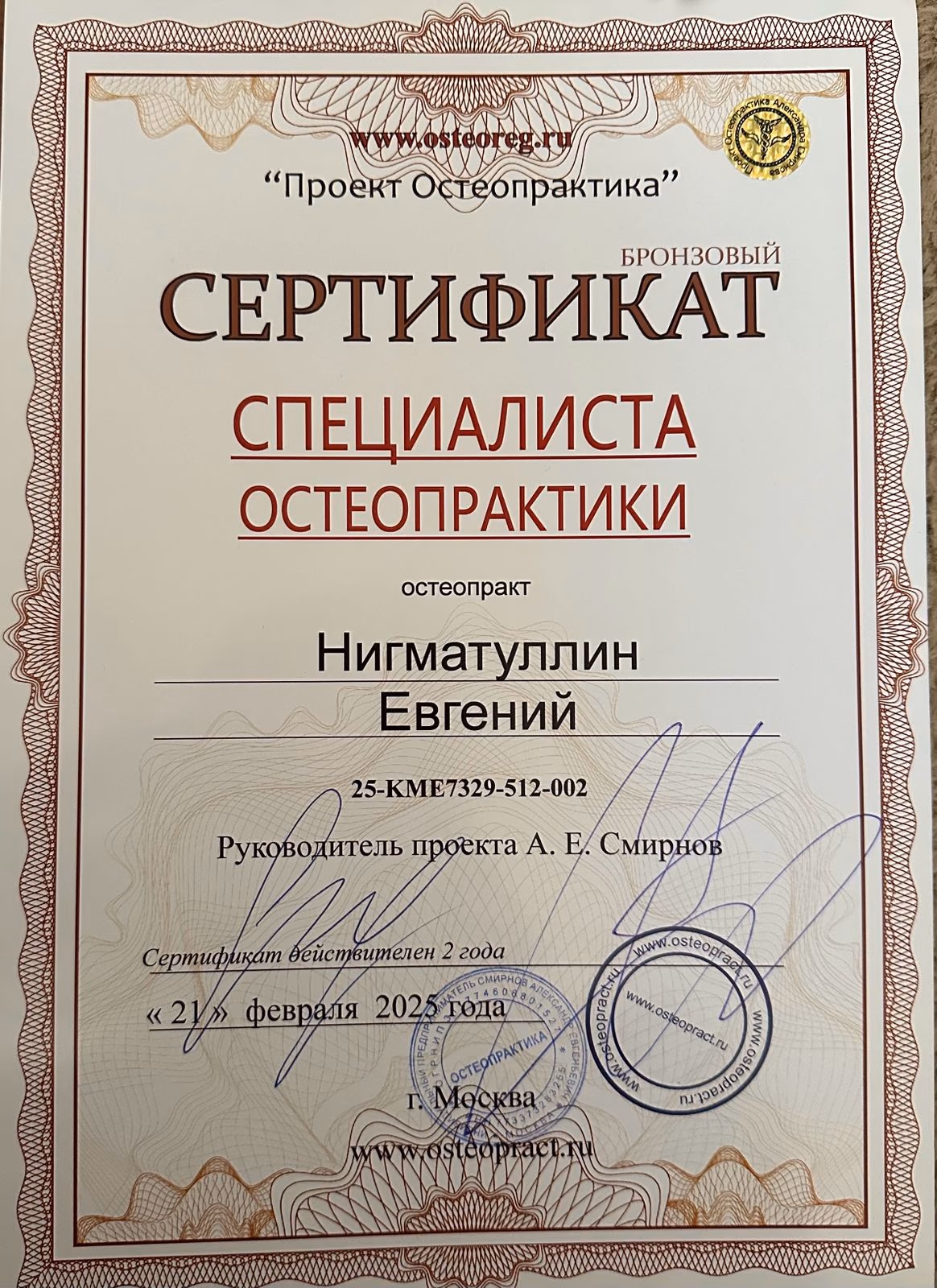 Сертификат дополнительного обучения Евгения Нигматуллина №9